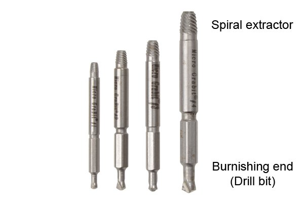 This is the small (micro) version of the spiral fluted extractor that enables the user to use both ends. Micro extractors are suitable for electronic, precision equipment and for use in the medical industry because of their hardened steel design and the size of screws and bolts they are able to extract. 