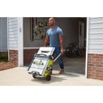 Ryobi 10 inch Portable Table Saw getting wheeled.