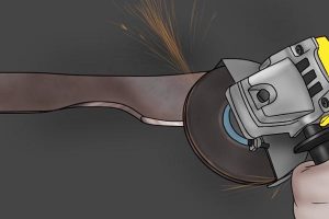 Angle grinder used to sharpen objects.