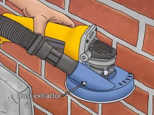 Detailed diagram of a dust extractor attached to a mortar rake.