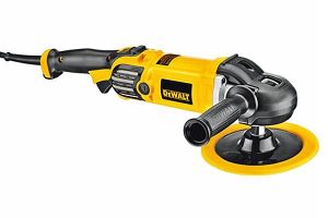 Detailed image of the main handle and side handle on a DeWalt Rotary Polisher.